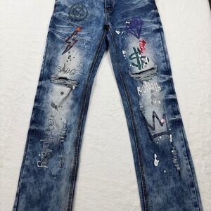 Switch Remarkable Graffiti Distressed Jeans Boys 16 Blue Acid Wash Good Slim Fit